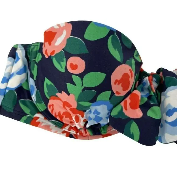 Aerie Bikini Top Holly Blue Floral Strapless Underwire Size 34B Bow Swimwear - Picture 5 of 8